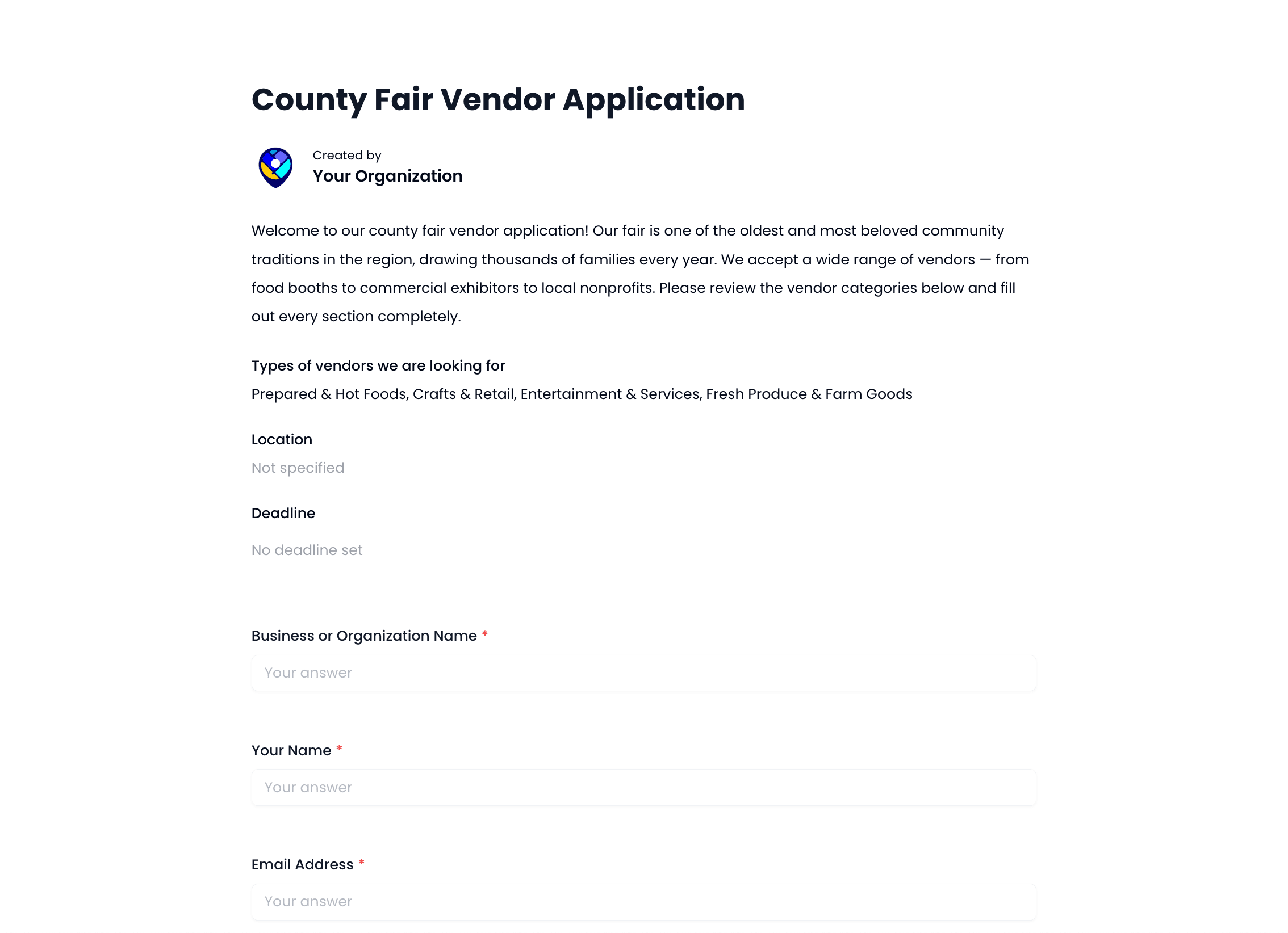 County Fair Vendor Application Template preview