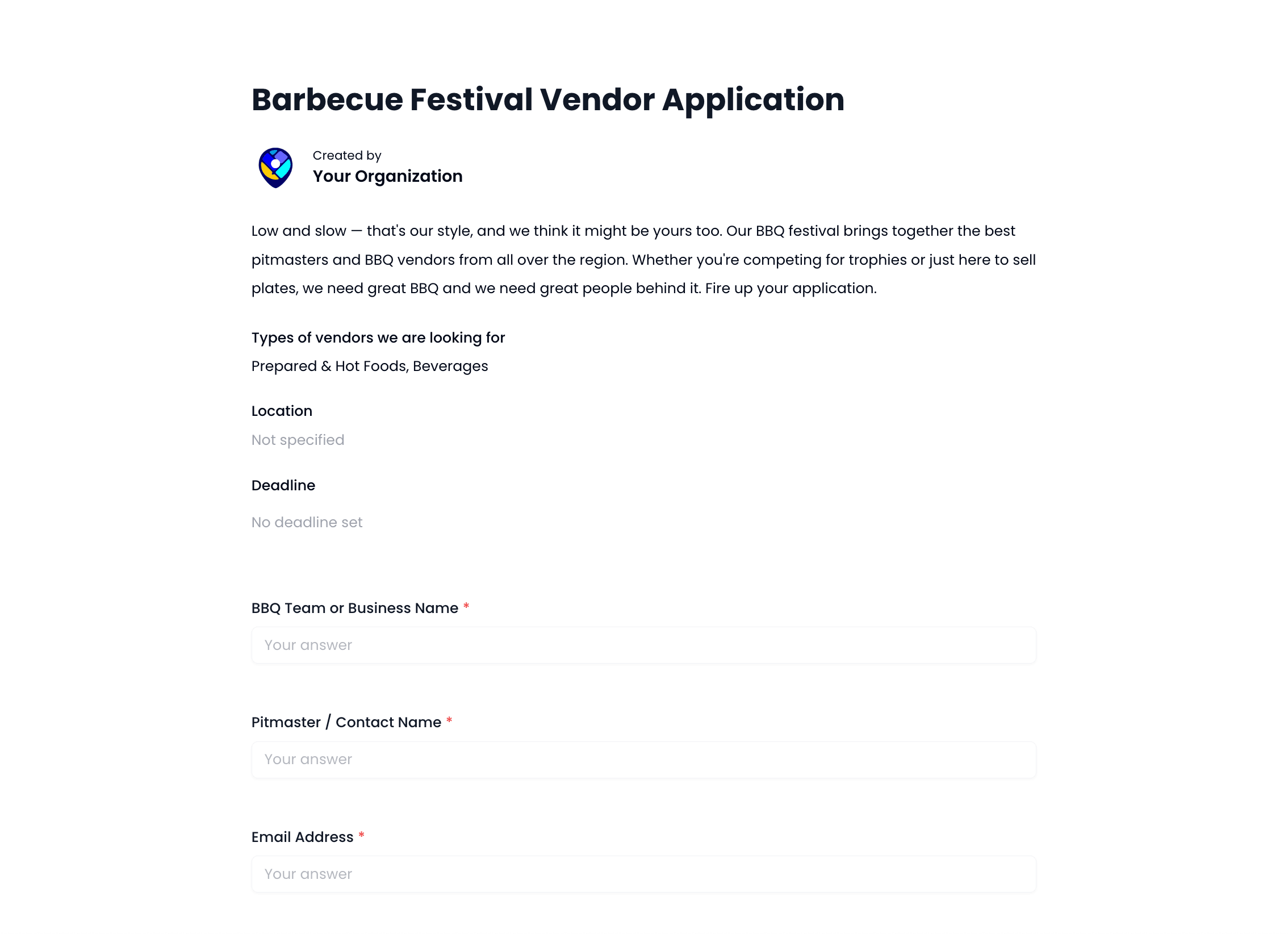 Barbecue Festival Vendor Application Template preview