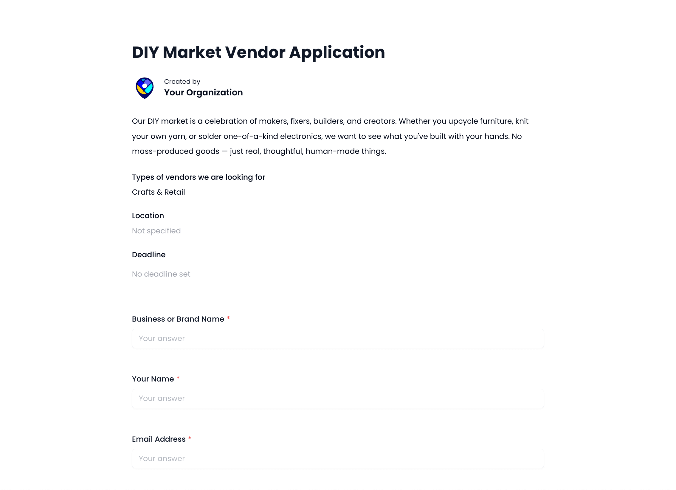 DIY Market Vendor Application Template preview