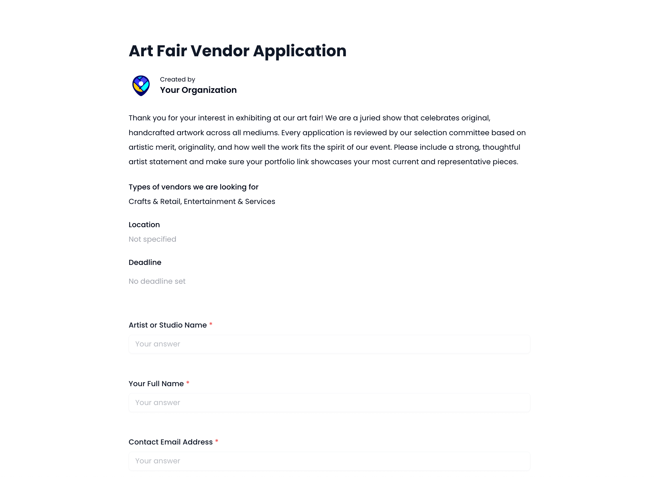 Art Fair Vendor Application Template preview